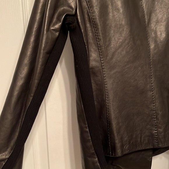 Vince Black Lambskin Leather Jacket Moto Zipped Mixed Media - Picture 6 of 8